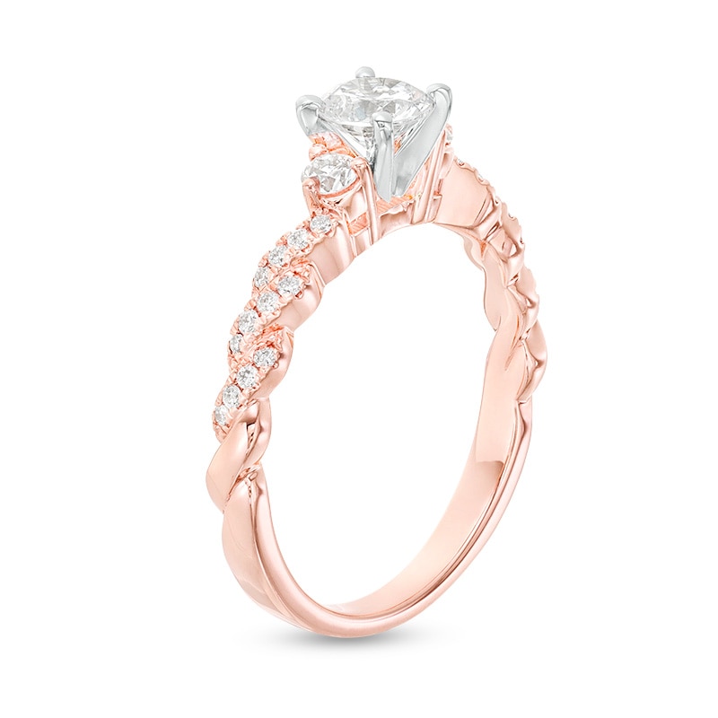 Previously Owned - 3/4 CT. T.W. Diamond Three Stone Engagement Ring in 14K Rose Gold
