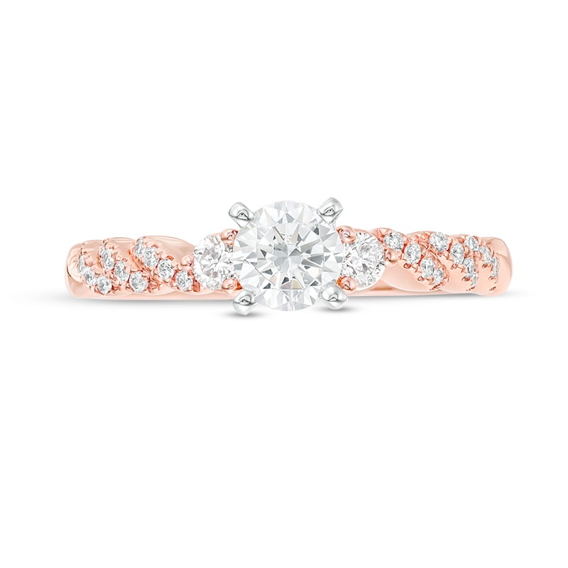Previously Owned - 3/4 CT. T.W. Diamond Three Stone Engagement Ring in 14K Rose Gold