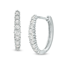 Previously Owned - 1/2 CT. T.W. Diamond Oval Hoop Earrings in 10K White Gold