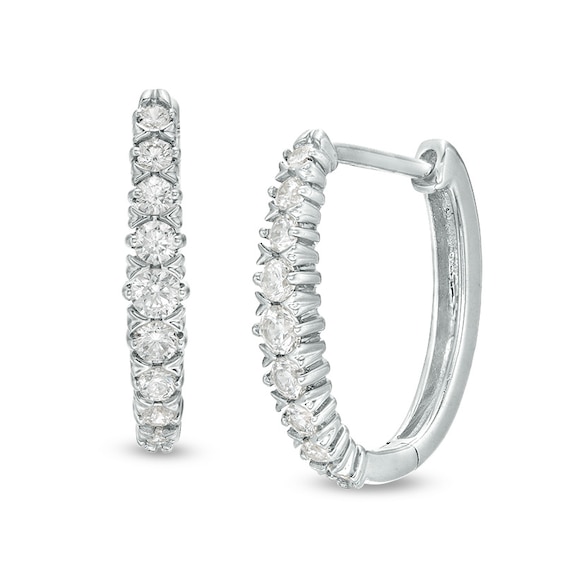 Previously Owned - 1/2 CT. T.W. Diamond Oval Hoop Earrings in 10K White Gold Previously Owned - 1/2 CT. T.W. Diamond Oval Hoop Earrings in 10K White Gold