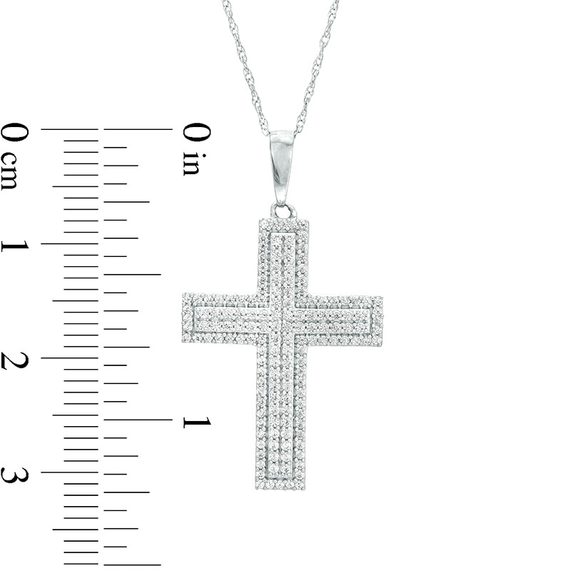Main Image 3 of Previously Owned - 3/8 CT. T.W. Diamond Cross Pendant in 10K White Gold