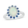 Thumbnail Image 0 of Previously Owned - Oval Opal, Blue Sapphire and 1/15 CT. T.W. Diamond Double Sunburst Frame Ring in 10K White Gold