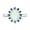 Thumbnail Image 3 of Previously Owned - Oval Opal, Blue Sapphire and 1/15 CT. T.W. Diamond Double Sunburst Frame Ring in 10K White Gold