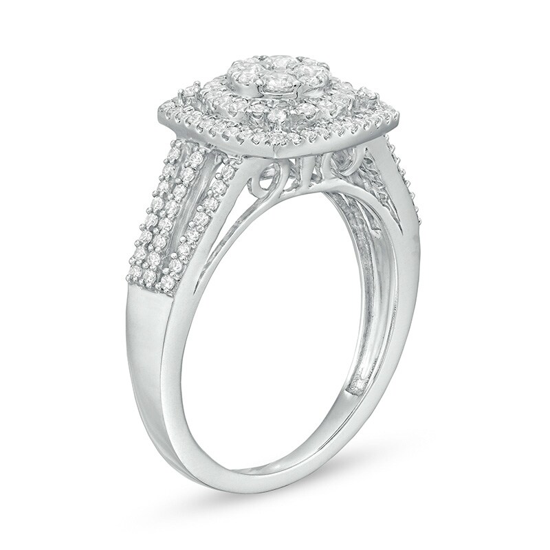 Main Image 3 of Previously Owned - 3/4 CT. T.W. Composite Diamond Cushion Frame Split Shank Ring in 10K White Gold