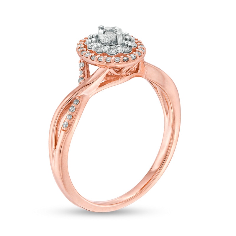 Previously Owned - 1/4 CT. T.W. Diamond Double Oval Frame Twist Engagement Ring in 10K Rose Gold