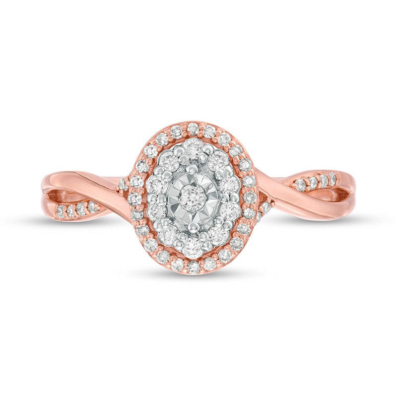 Previously Owned - 1/4 CT. T.W. Diamond Double Oval Frame Twist Engagement Ring in 10K Rose Gold