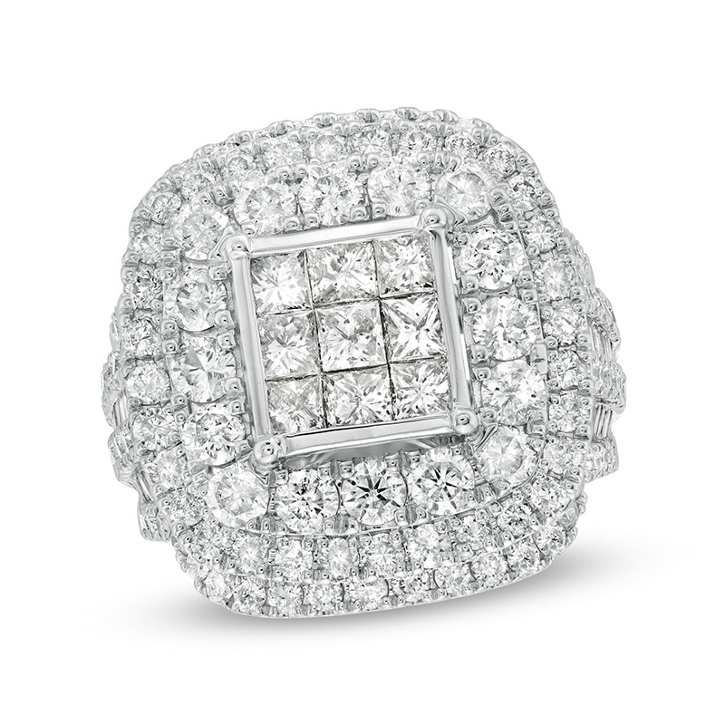 Previously Owned - 4 CT. T.W. Princess-Cut Composite Diamond Triple Frame Engagement Ring in 10K White Gold