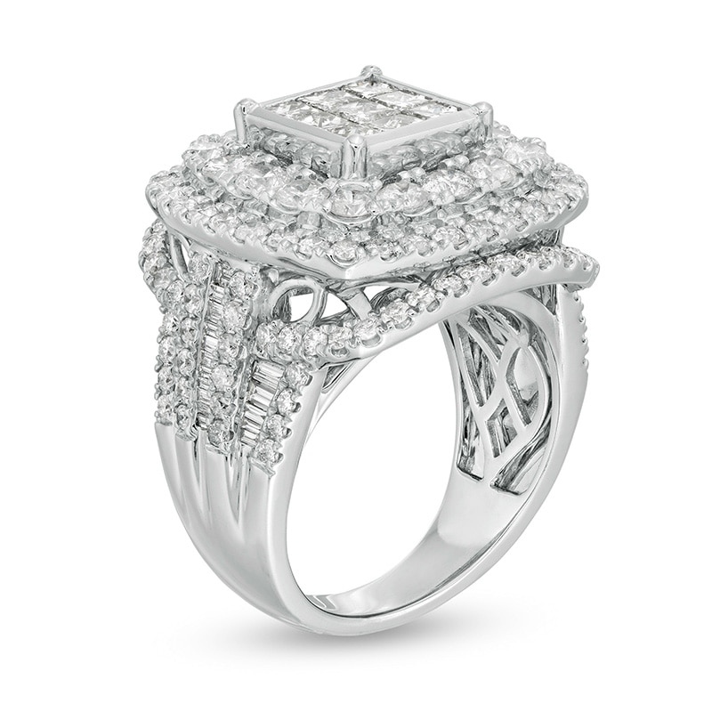 Previously Owned - 4 CT. T.W. Princess-Cut Composite Diamond Triple Frame Engagement Ring in 10K White Gold