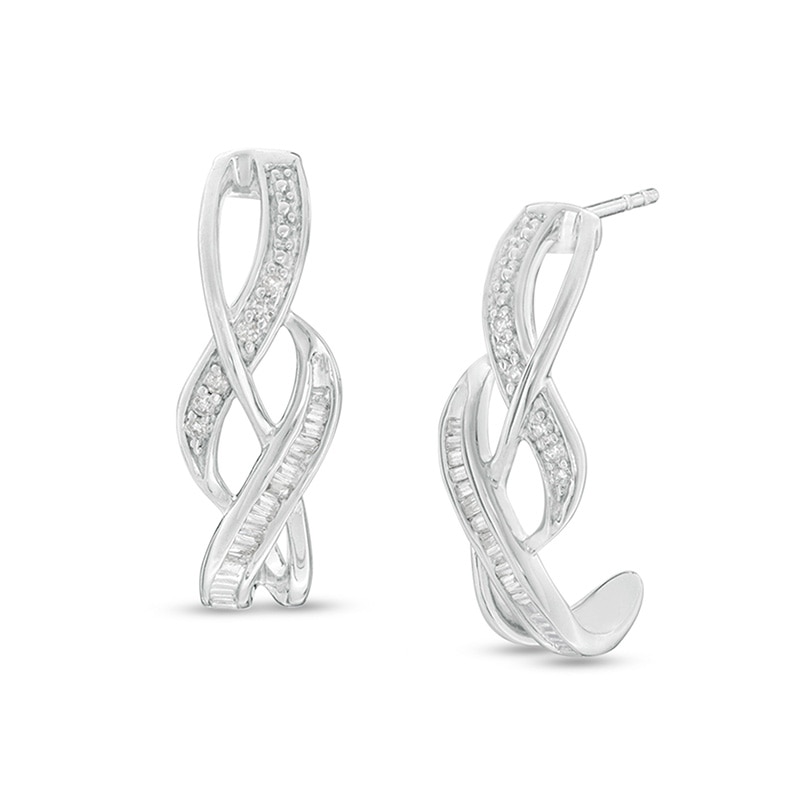 Previously Owned - 1/5 CT. T.W. Diamond Twist J-Hoop Earrings in Sterling Silver