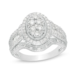 Previously Owned - 1 CT. T.W. Composite Diamond Oval Frame Vintage-Style Engagement Ring in 10K White Gold