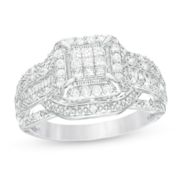 Previously Owned - 1/2 CT. T.W. Composite Diamond Square Frame Vintage-Style Engagement Ring in 10K White Gold