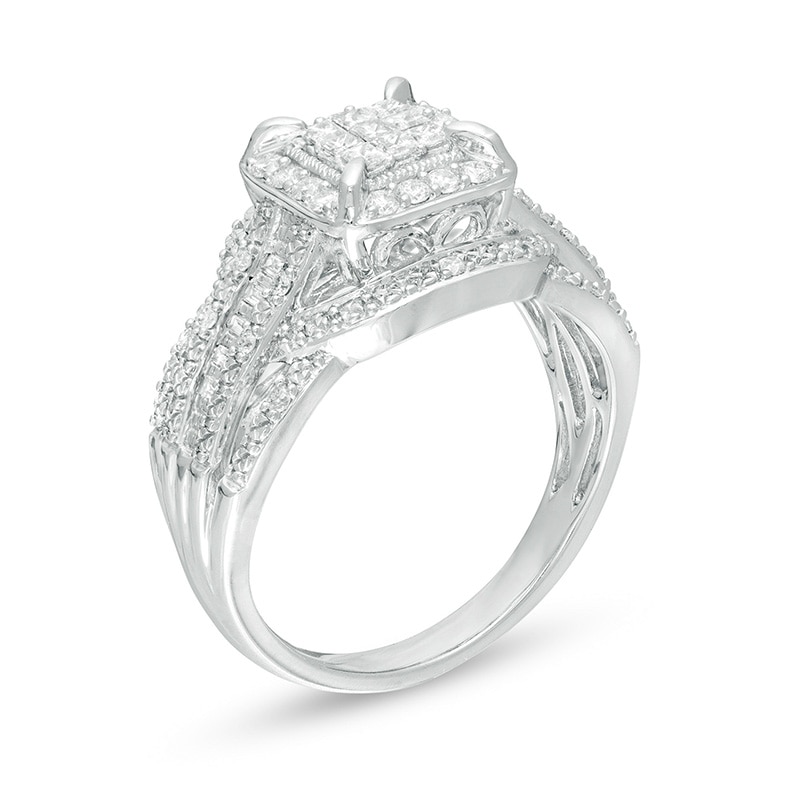 Previously Owned - 1/2 CT. T.W. Composite Diamond Square Frame Vintage-Style Engagement Ring in 10K White Gold