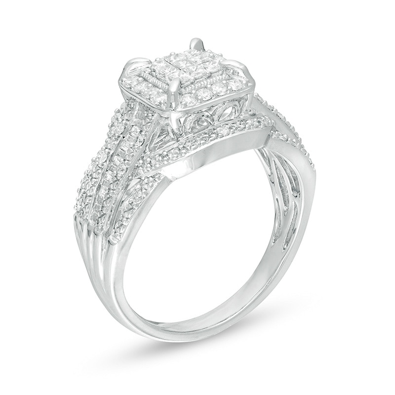 Main Image 2 of Previously Owned - 1/2 CT. T.W. Composite Diamond Square Frame Vintage-Style Engagement Ring in 10K White Gold