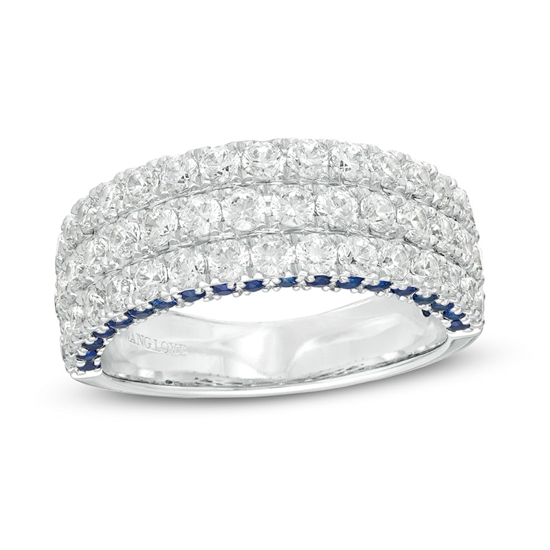 Previously Owned - Vera Wang Love Collection 1-1/2 CT. T.W. Diamond and Blue Sapphire Band in 14K White Gold (I/SI2)