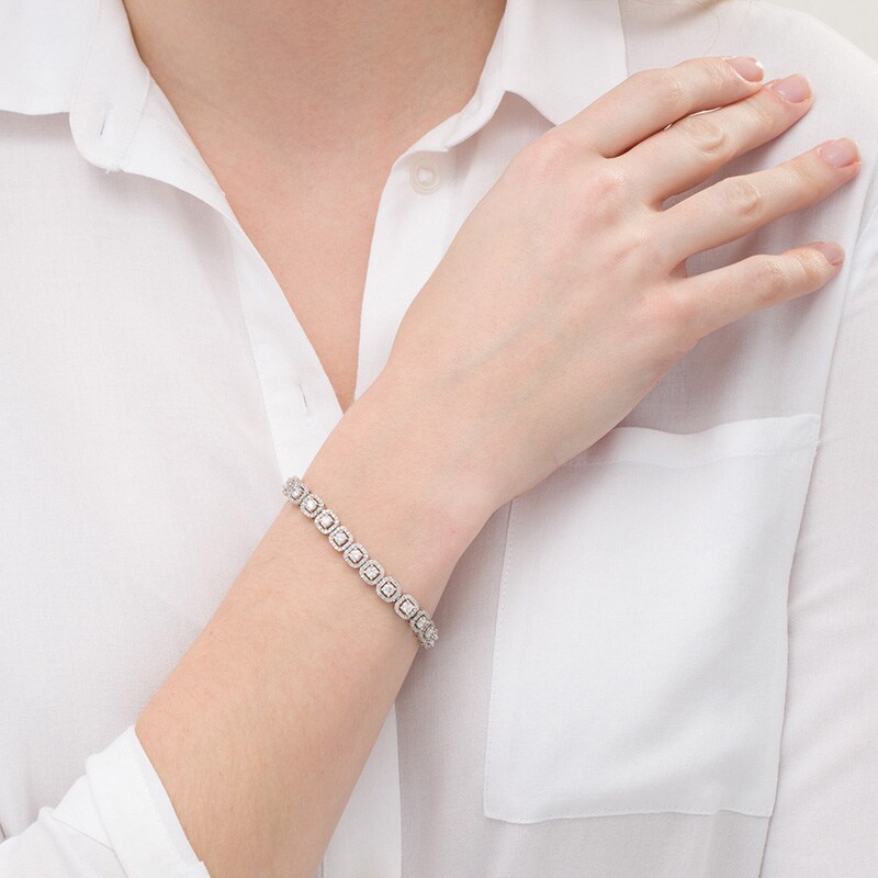 Previously Owned - 5 CT. T.W. Diamond Cushion Frame Bracelet in 10K White Gold