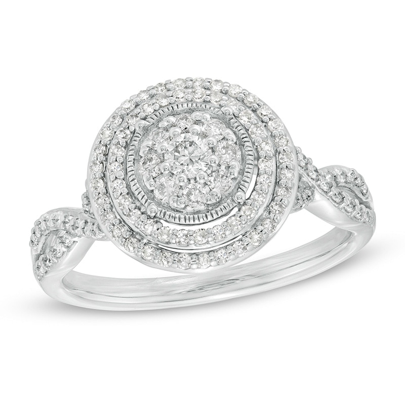 Previously Owned - 1/2 CT. T.W. Diamond Double Frame Twist Engagement Ring in 10K White Gold