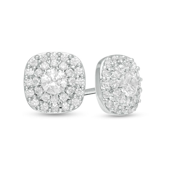Previously Owned - 1/2 CT. T.W. Diamond Frame Stud Earrings in 10K White Gold Previously Owned - 1/2 CT. T.W. Diamond Frame Stud Earrings in 10K White Gold