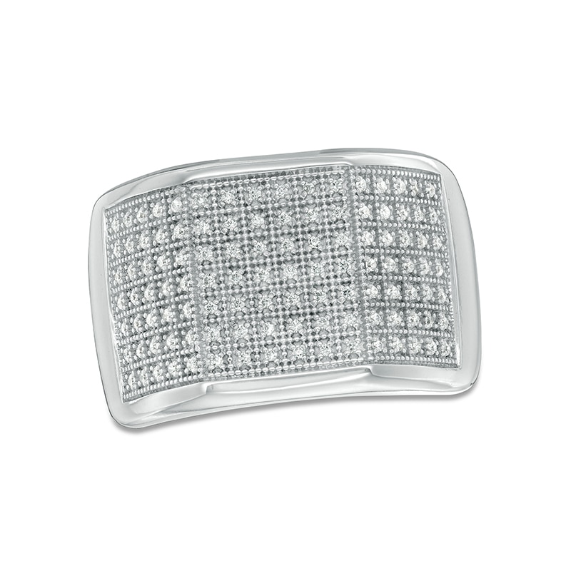 Main Image 1 of Previously Owned - 1/3 CT. T.W. Diamond Squared Multi-Row Ring in Sterling Silver