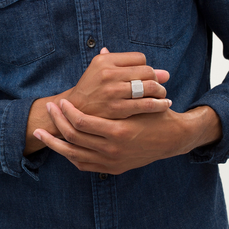 Main Image 2 of Previously Owned - 1/3 CT. T.W. Diamond Squared Multi-Row Ring in Sterling Silver