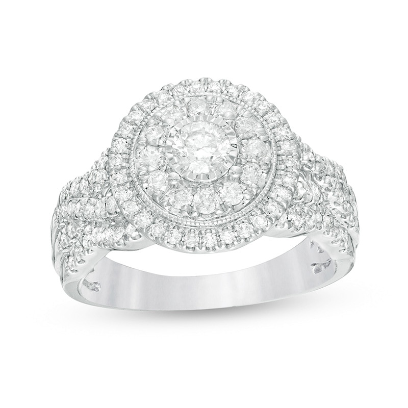Previously Owned - 1 CT. T.W. Diamond Double Frame Vintage-Style Engagement Ring in 10K White Gold