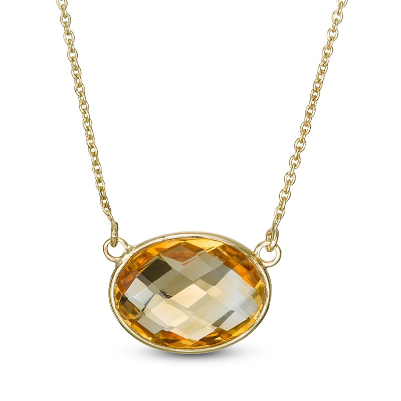 Main Image 1 of Previously Owned - Sideways Faceted Oval Citrine Necklace in 10K Gold