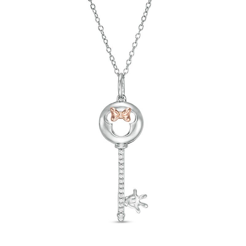 Main Image 1 of Previously Owned - Mickey Mouse & Minnie Mouse 1/20 CT. T.W. Diamond Minnie Mouse Key Pendant - 19"
