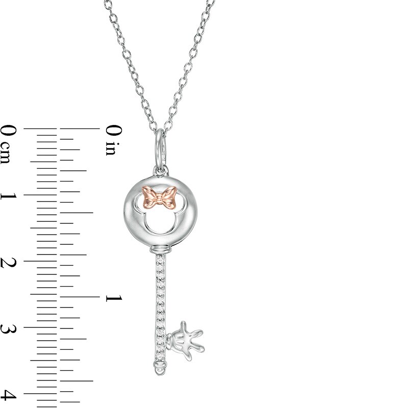 Main Image 3 of Previously Owned - Mickey Mouse & Minnie Mouse 1/20 CT. T.W. Diamond Minnie Mouse Key Pendant - 19"