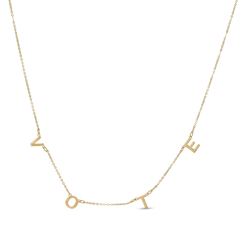Main Image 1 of Previously Owned - "VOTE" Hand Assembled Letter Station Necklace in 14K Gold