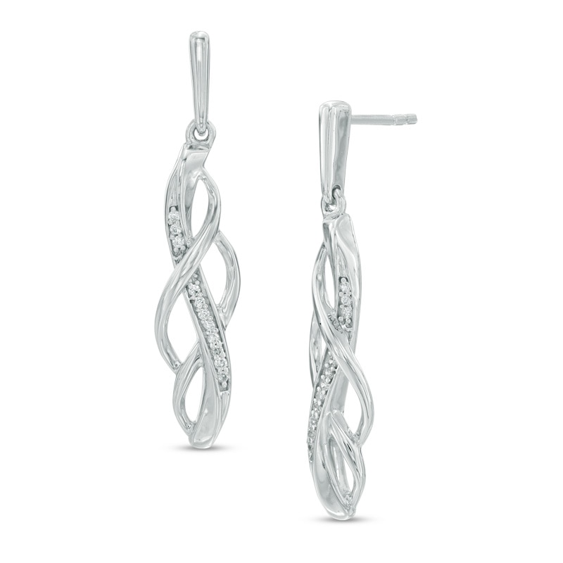 Previously Owned - 1/10 CT. T.W. Diamond Loose Braid Drop Earrings in Sterling Silver