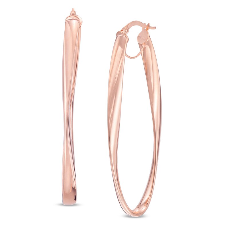 Main Image 1 of Previously Owned - Curved Oval Hoop Earrings in 14K Rose Gold