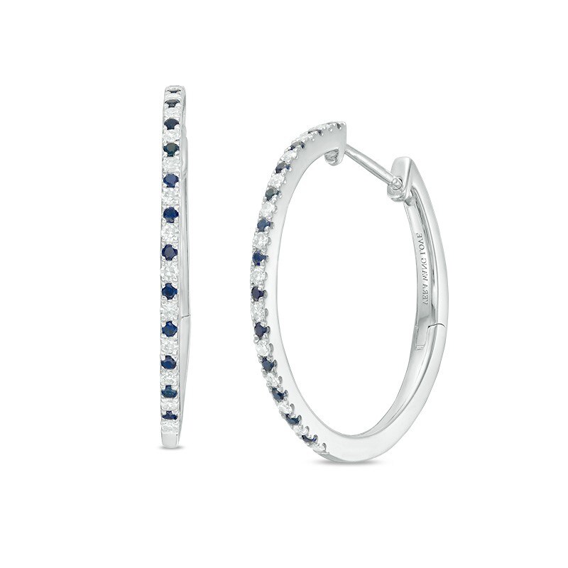 Previously Owned - Vera Wang Love Collection Blue Sapphire and 1/5 CT. T.W. Diamond Hoop Earrings in Sterling Silver