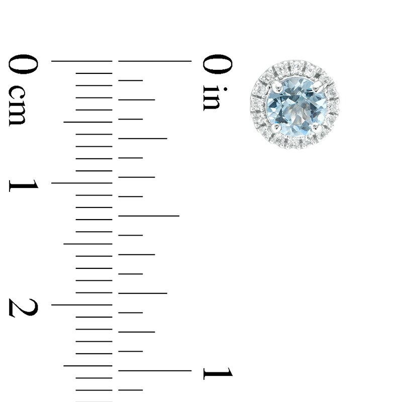 Previously Owned - 5.0mm Aquamarine and Lab-Created White Sapphire Frame Stud Earrings in 10K White Gold