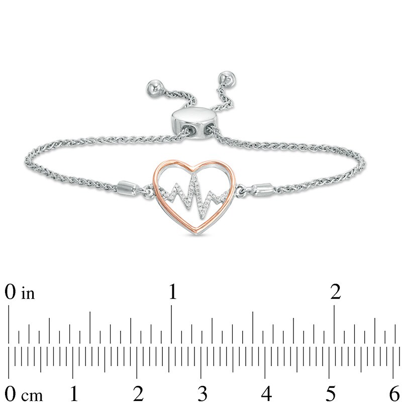 Main Image 2 of Previously Owned - 1/10 CT. T.W. Diamond Heartbeat Bolo Bracelet in Sterling Silver and 10K Rose Gold - 9.5"