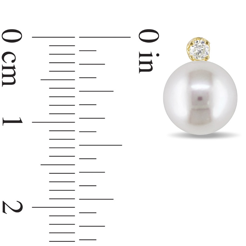 Main Image 2 of Previously Owned-8.5-9.0mm Freshwater Cultured Pearl and 1/10 CT. T.W. Diamond Stud Earrings in 14K Gold