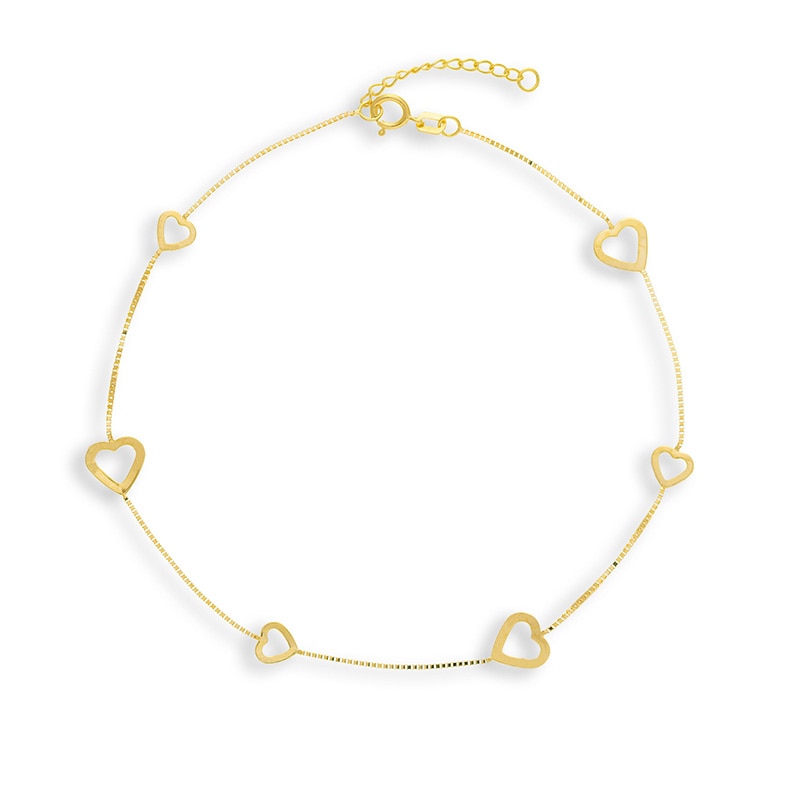 Main Image 1 of Previously Owned - Heart Outline Station Anklet in 14K Gold - 10"