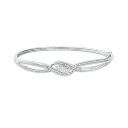 Previously Owned - 1/5 CT. T.W. Diamond Three Stone Bypass Ribbon Bangle in Sterling Silver