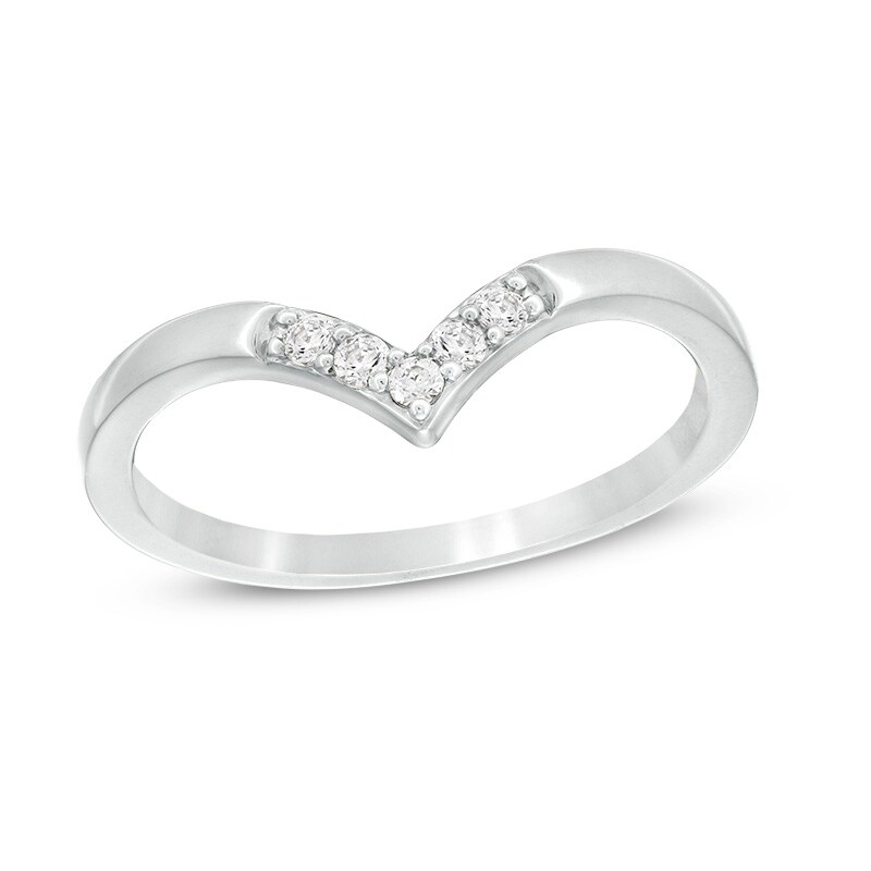 Main Image 1 of Previously Owned - 1/10 CT. T.W. Diamond Five Stone Chevron Anniversary Band in 10K White Gold
