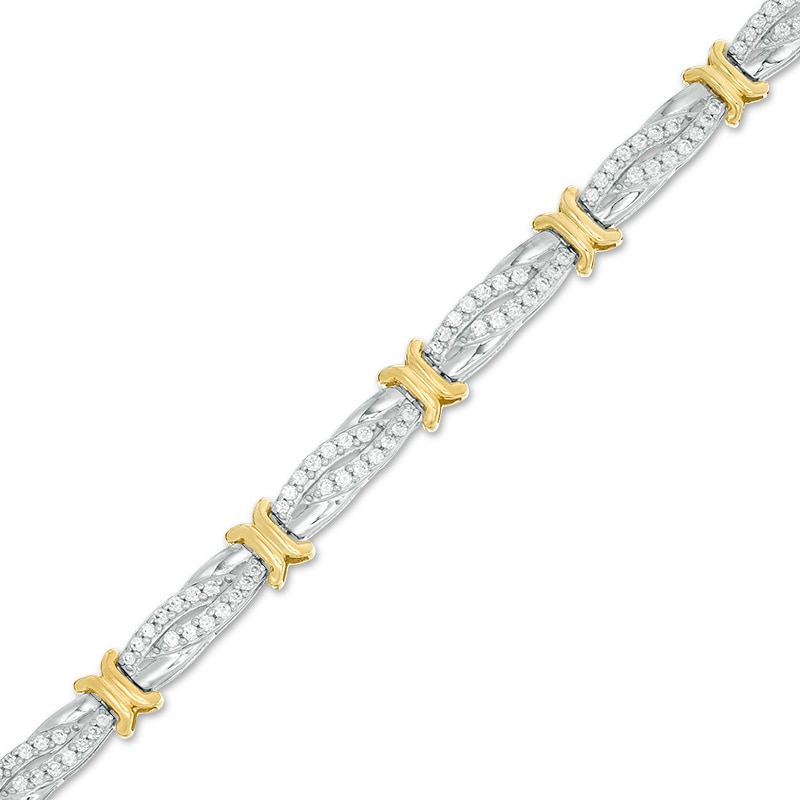Main Image 1 of Previously Owned - 1 CT. T.W. Diamond Alternating "X" and Bypass Link Bracelet in 10K Two-Tone Gold - 7.5"