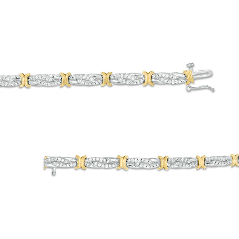 Main Image 2 of Previously Owned - 1 CT. T.W. Diamond Alternating "X" and Bypass Link Bracelet in 10K Two-Tone Gold - 7.5"
