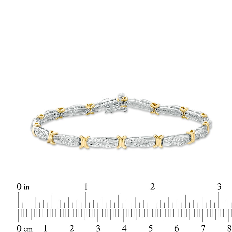 Main Image 3 of Previously Owned - 1 CT. T.W. Diamond Alternating "X" and Bypass Link Bracelet in 10K Two-Tone Gold - 7.5"