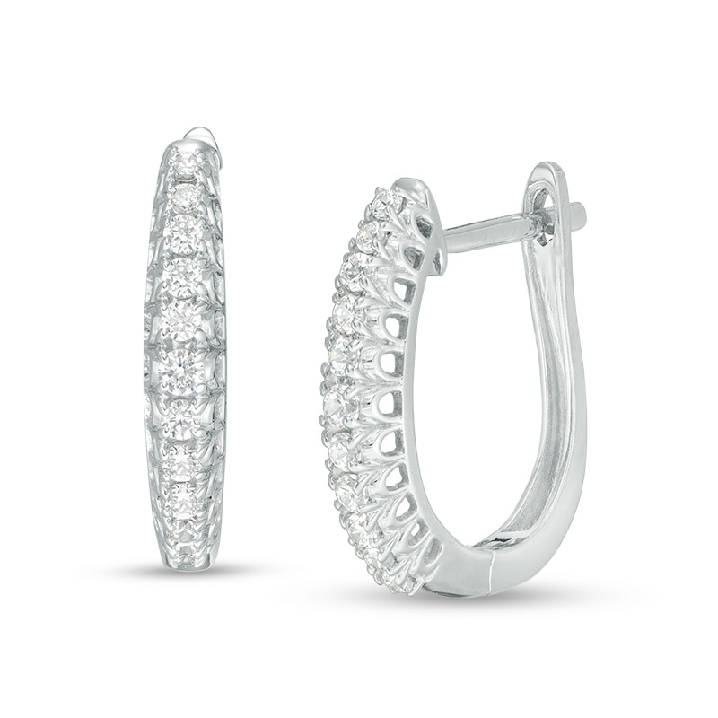 Previously Owned - 1/4 CT. T.W. Diamond Hoop Earrings in 10K White Gold