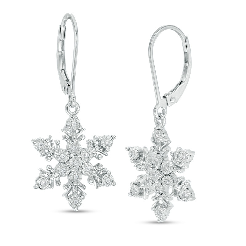 Main Image 1 of Previously Owned - 1/10 CT. T.W. Diamond Snowflake Drop Earrings in 10K White Gold