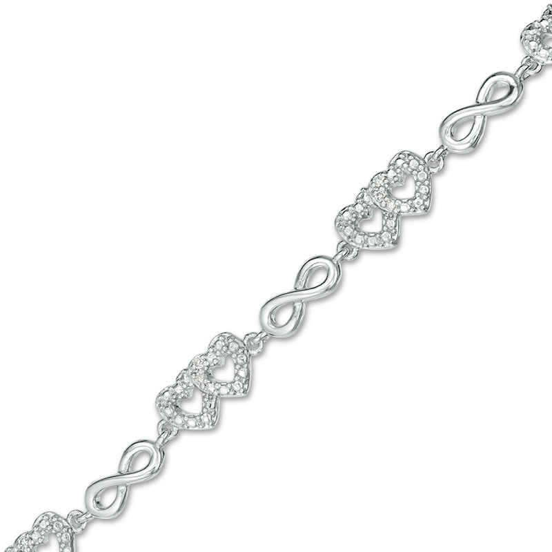 Main Image 1 of Previously Owned - 1/10 CT. T.W. Diamond Alternating Double Heart and Infinity Bracelet in Sterling Silver - 7.25"