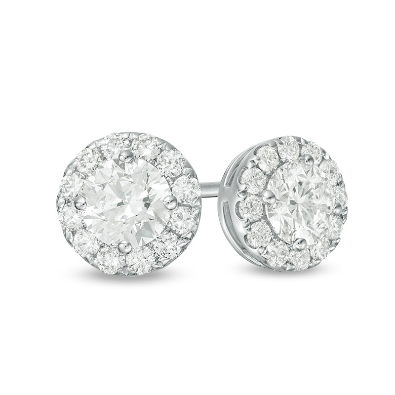 Previously Owned - 1 CT. T.W. Diamond Frame Stud Earrings in 14K White Gold