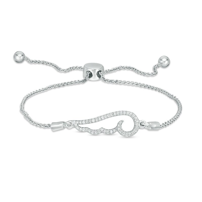 Main Image 1 of Previously Owned - 1/20 CT. T.W. Diamond Sideways Angel Wing Bolo Bracelet in Sterling Silver - 9.5"