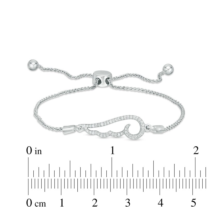 Main Image 3 of Previously Owned - 1/20 CT. T.W. Diamond Sideways Angel Wing Bolo Bracelet in Sterling Silver - 9.5"