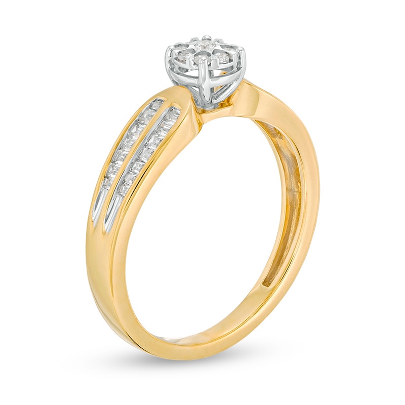 Main Image 3 of Previously Owned - 1/4 CT. T.W. Composite Diamond Rounded Shank Ring in 10K Two-Tone Gold
