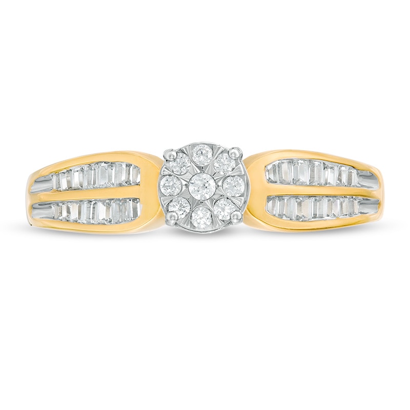 Main Image 4 of Previously Owned - 1/4 CT. T.W. Composite Diamond Rounded Shank Ring in 10K Two-Tone Gold