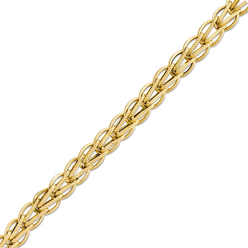 Main Image 1 of Previously Owned - Made in Italy 8.5mm Diamond-Cut &quot;V&quot; and Oval Link Chain Bracelet in 14K Gold - 7.5&quot;