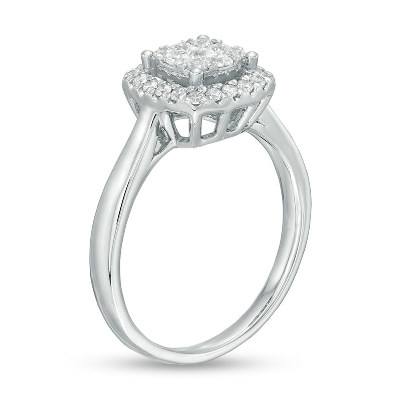 Previously Owned - 1/2 CT. T.W. Princess-Cut Diamond Cushion Frame Ring in 10K White Gold